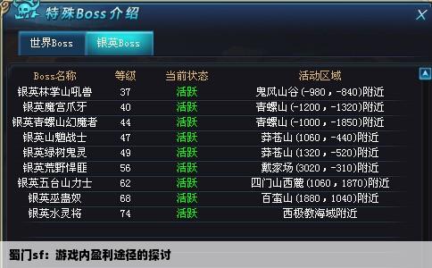 蜀门sf：游戏内盈利途径的探讨